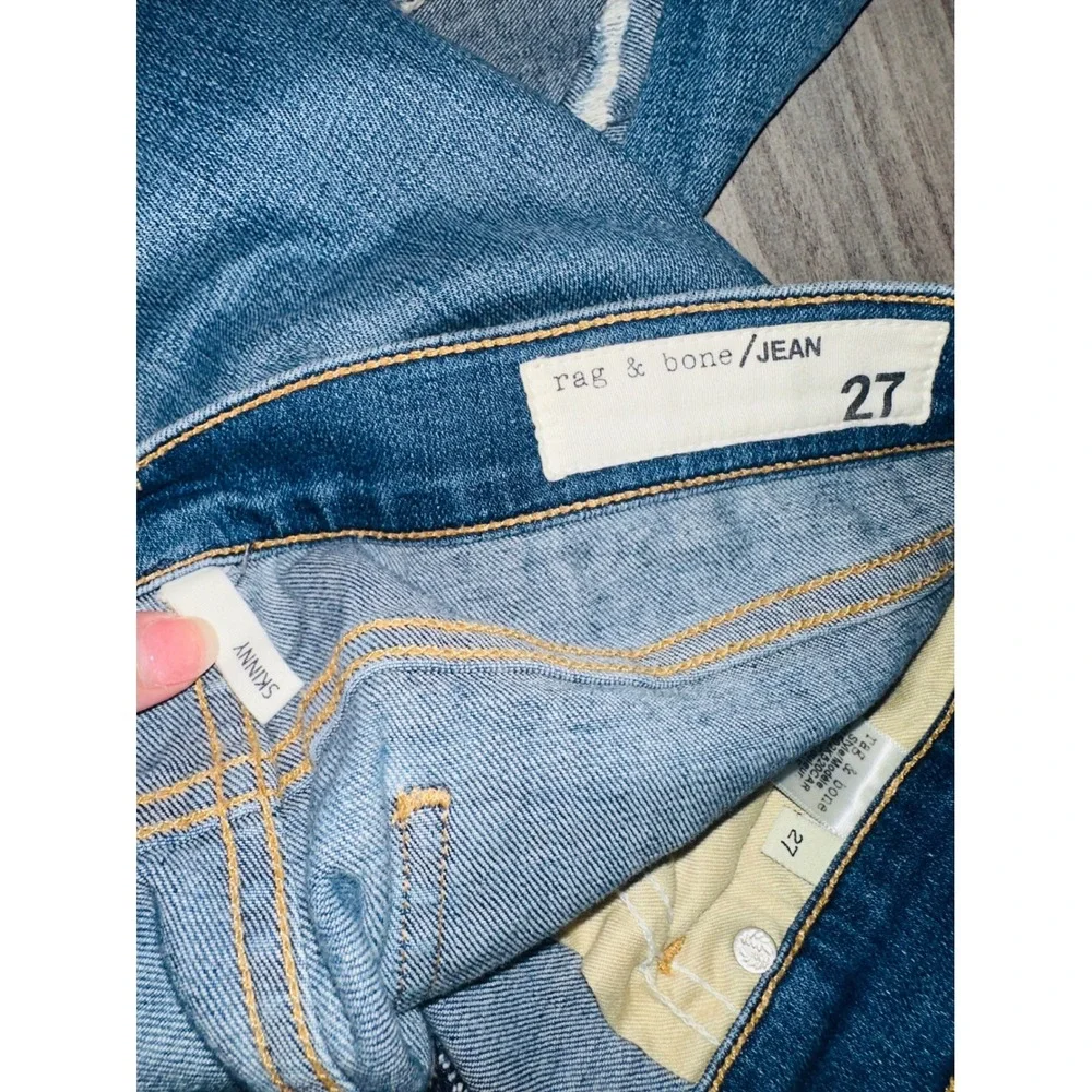 WB3 Rag & Bone Skinny Jeans Carmine Blue Distressed Denim‎ 27 Womens